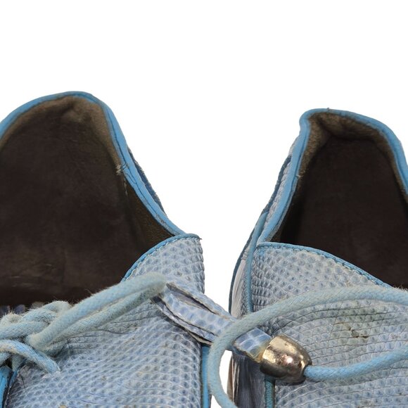 Vintage Exotic Romano Eel Crocodile Dress Shoes Baby Blue Cream Derby Oxford 9.5 - Picture 11 of 12